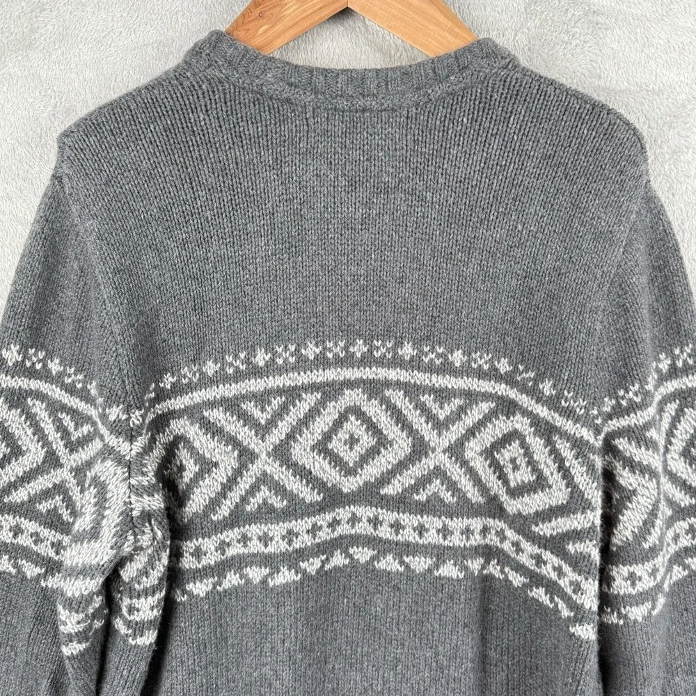 Eddie Bauer‎ Sweater Mens L Gray Cotton Wool Ski Nordic Knit Pullover Winter - Picture 5 of 9